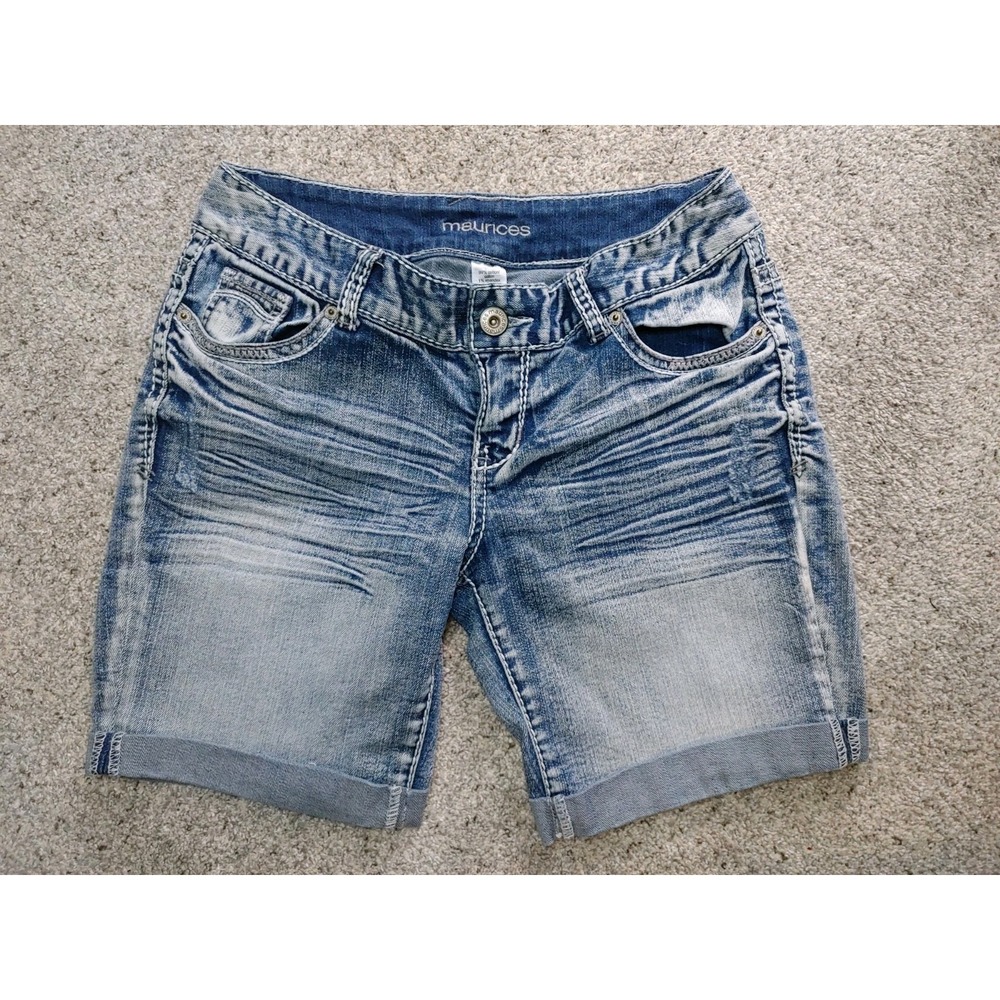 Maurices Jorts Womens 3/4 Heavy Distress Thick Stitch Cuffed Pockets Whiskering